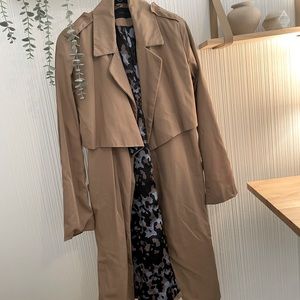 Zara Tench Coat Tan with leopard lining Small